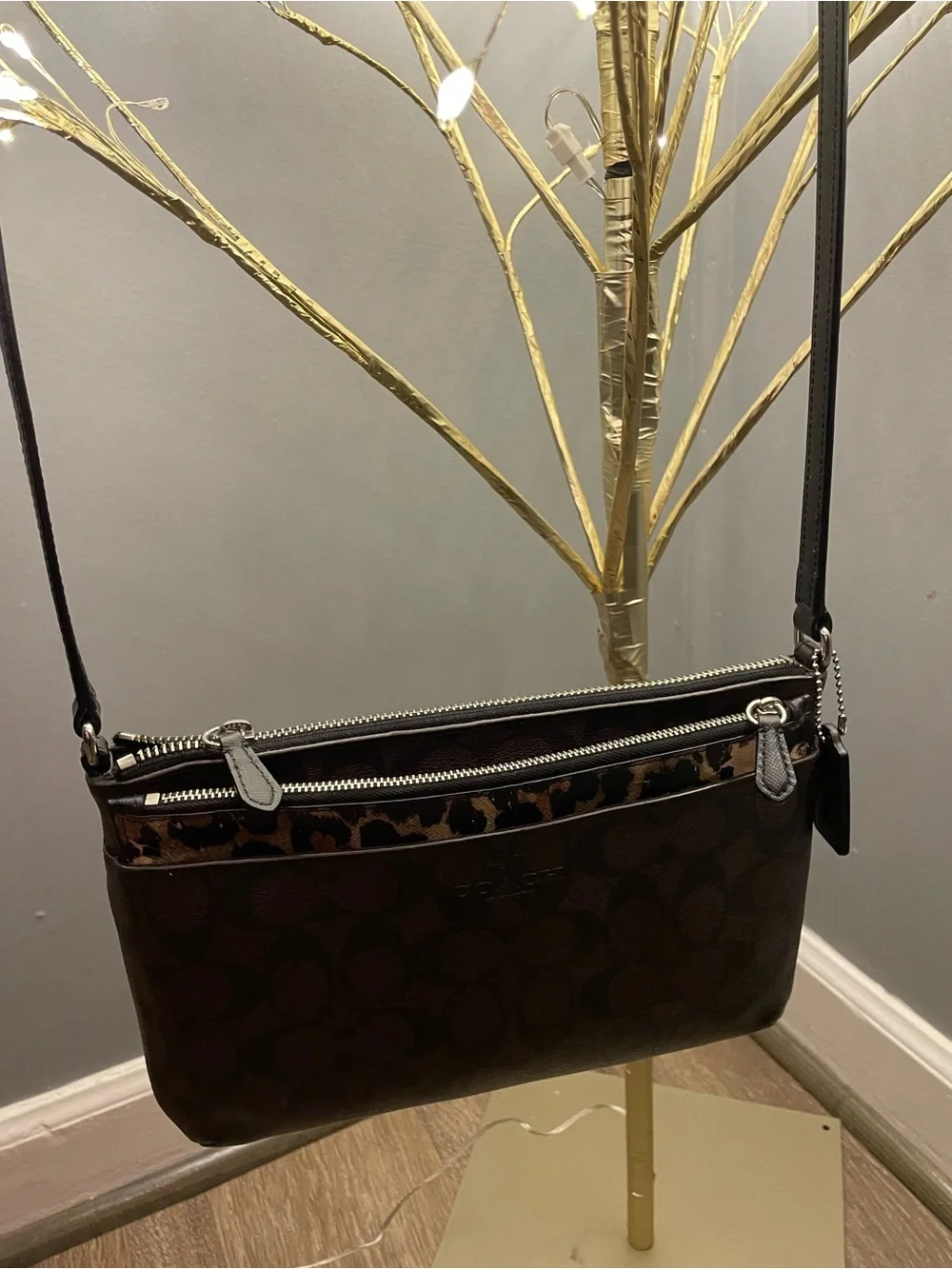 Coach Brown Signature Crossbody with Leopard Accent - Picture 5 of 6